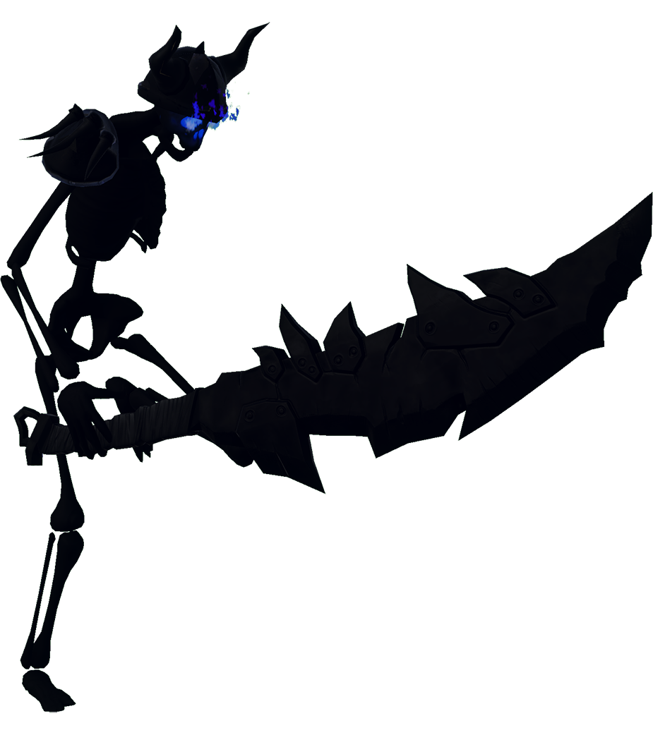 Silhoutte of a skeleton mid run with glowing blue eyes